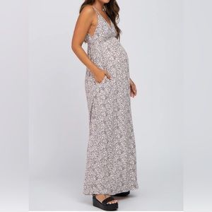 PINKBLUSH Grey Printed Sleeveless Maternity Maxi Dress